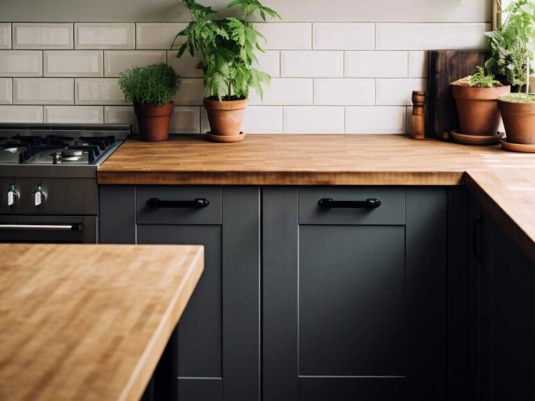 Lesena kuhinja s črnimi barvnimi frontami