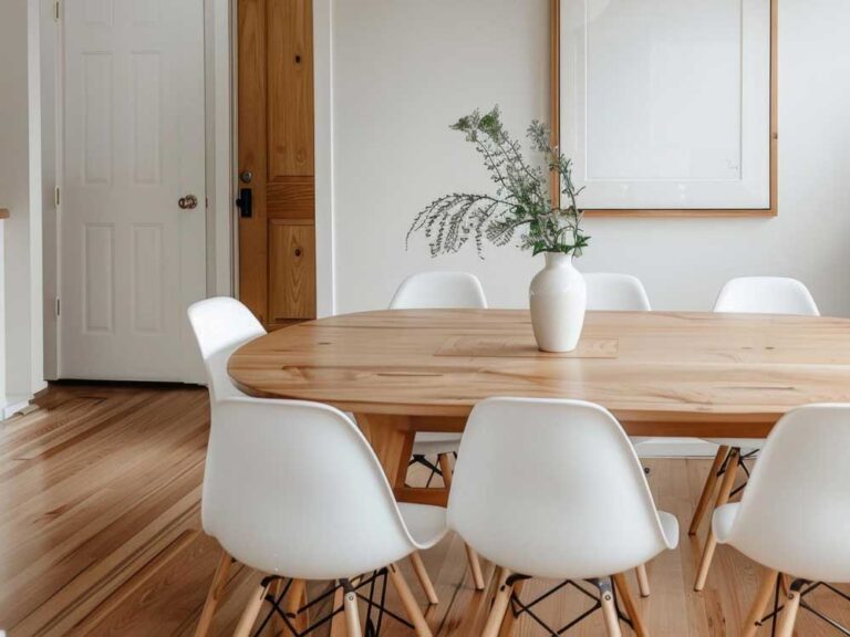 Jedilnica - lesena ledilna miza ter stoli iz lesa in umetne mase