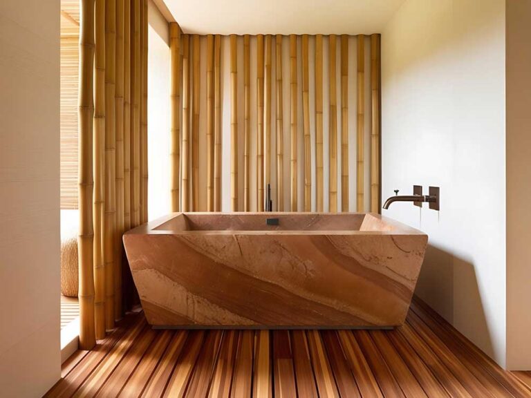 Lesena kopalnica v kombinaciji z bambusom