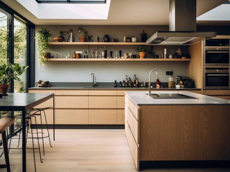 Lesena kuhinja po meri z otokom