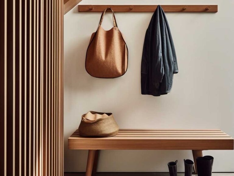 Majna lesena predsoba s stenskim obešalnikom