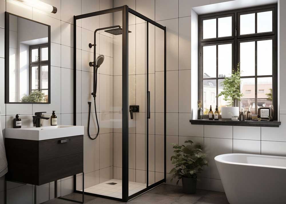 Kopalnica z leseno omarico pod umivalnikom